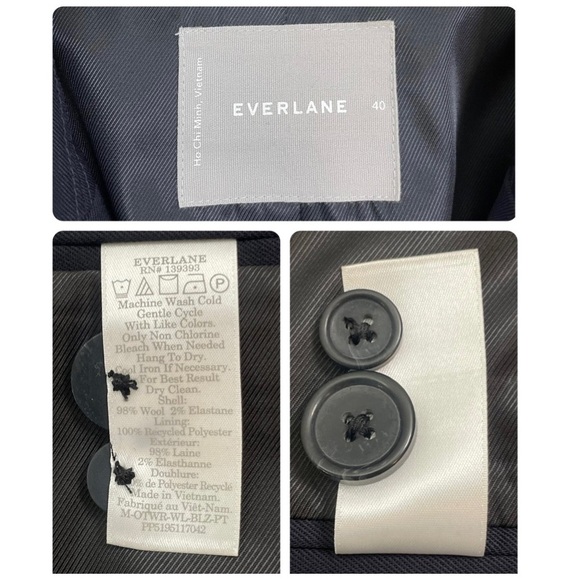 Everlane Men's Navy Blue Single Breasted Wool Blazer Coat Suit Jacket Size 40 - Picture 10 of 16
